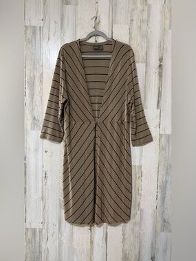 Chico's Travelers Taupe Striped Open-Front Duster